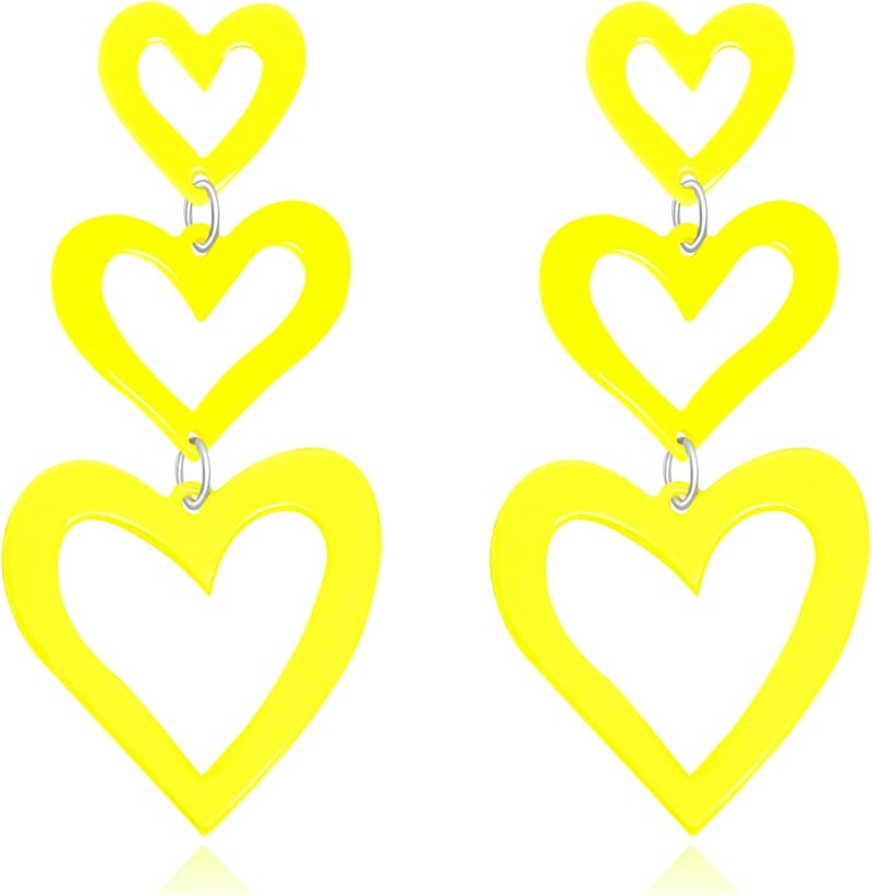HOLYRY Neon Heart Earrings for Women Acrylic Neon Earrings 80s 90s Outfit for Women Glow Party Accessories Gifts Hot Pink Orange Green Yellow - Image 1